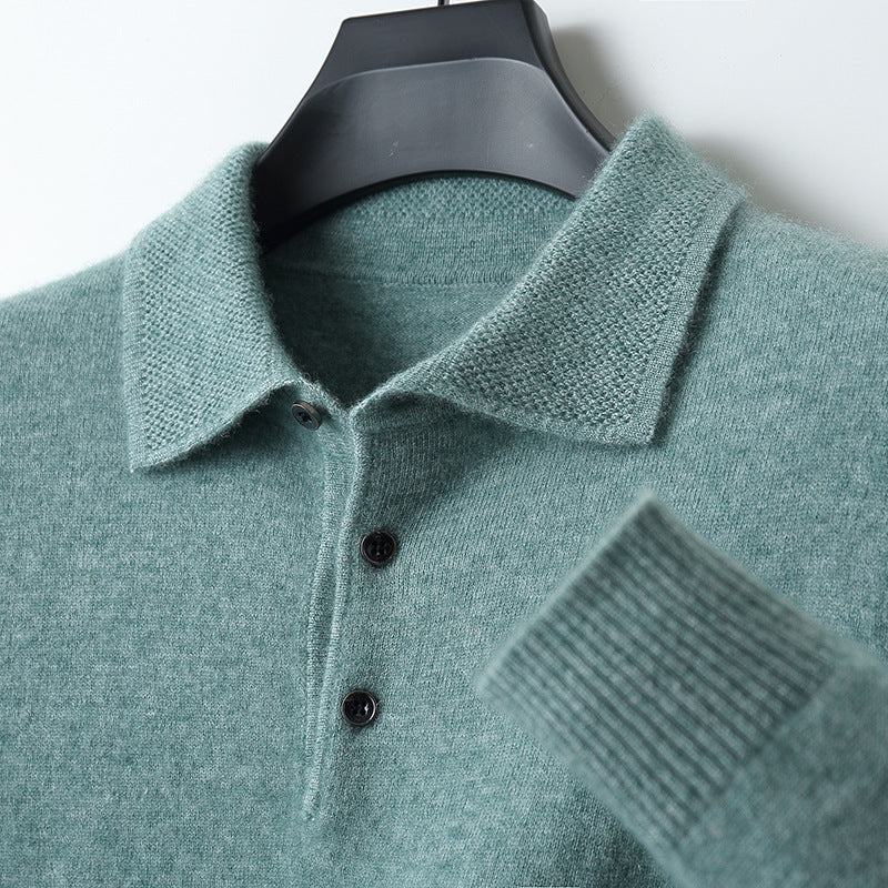 Cashmere/Merino Wol Lange Mouwen Polo Shirt