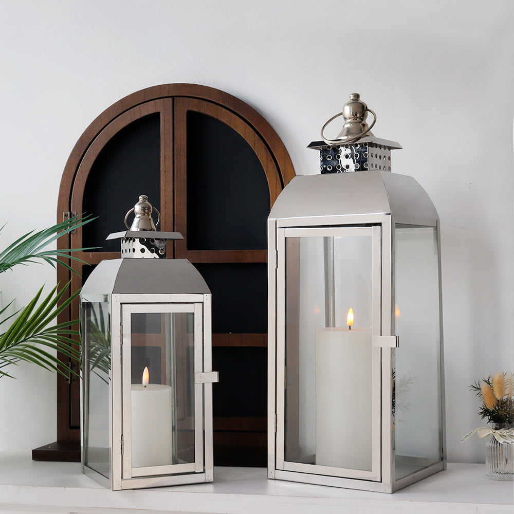 20,5"&15" Hoge RVS Decoratieve Kaarsenlantaarns (Set van 2)