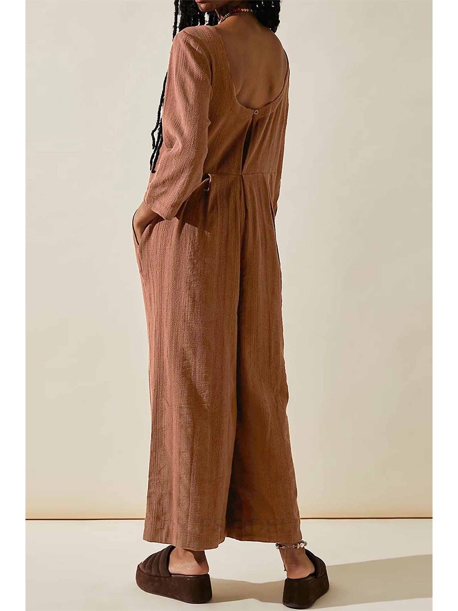 Dames U-Hals Achter Lange Mouw Jumpsuit