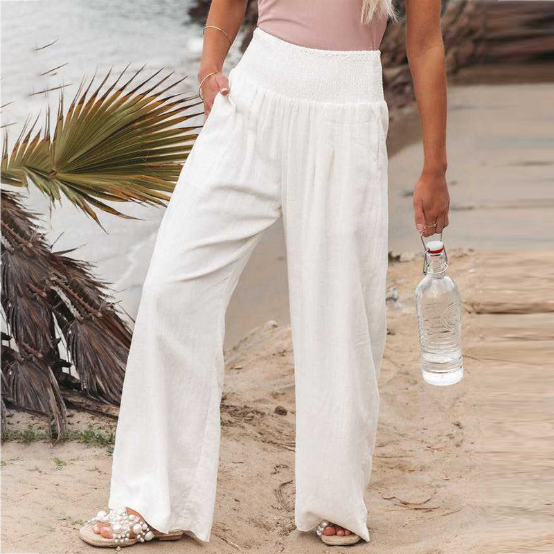 Reina Tropical Broek met Wijd Been van Linnen-Katoen