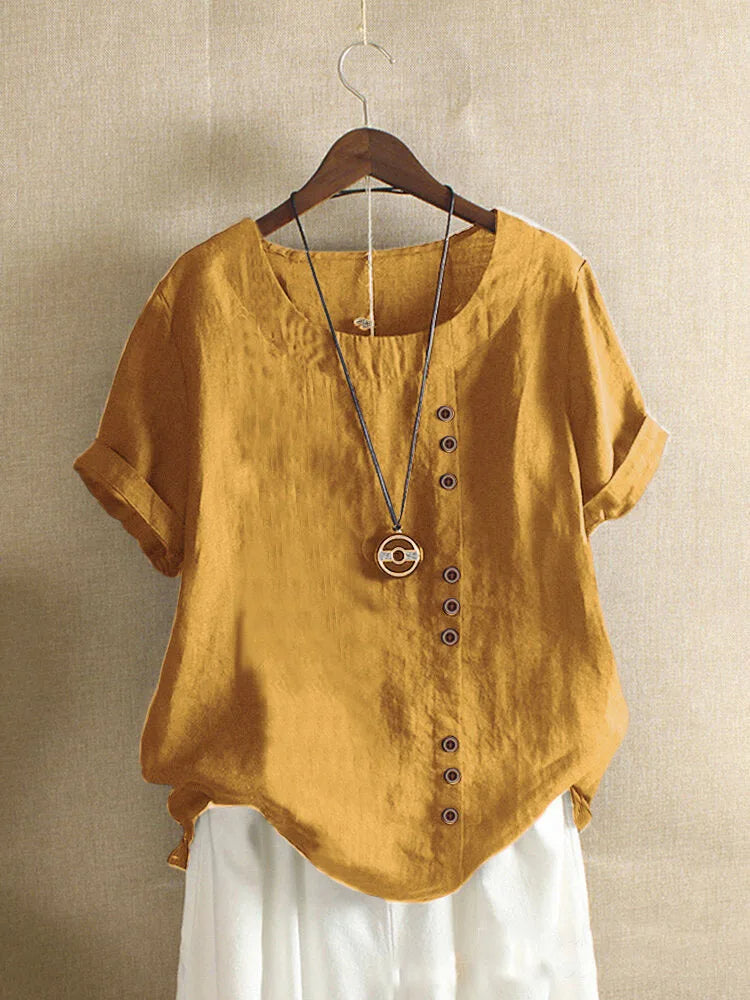 Verana – Elegante Katoenen Blouse met Korte Mouwen en Knoopdetails