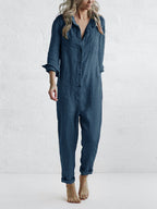 Knopen Casual Revers Zak Lange Mouwen Jumpsuit