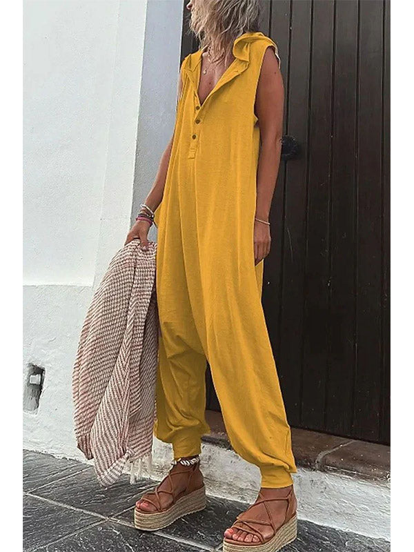 Dames Halve Knop Hoody Mouwloos Jumpsuit