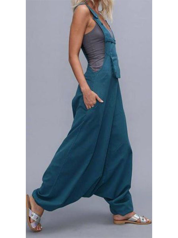 Dames U-hals Mouwloze Harem Wijde Pijpen Jumpsuit