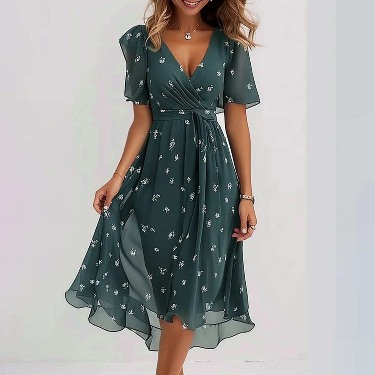 Lichte Zomerjurk met Bloemenpatroon | Luchtige Chiffon | Perfect voor Zomerdagen