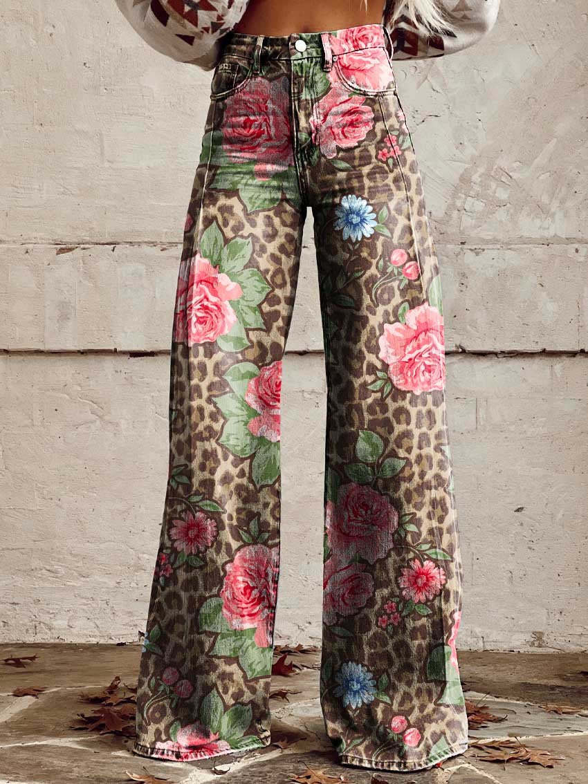 Ēden - Vintage Broek met Wijde Pijpen en Trendy Print