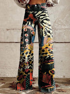 Ēden - Vintage Broek met Wijde Pijpen en Trendy Print