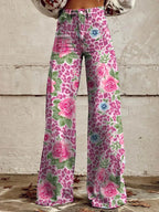 Ēden - Vintage Broek met Wijde Pijpen en Trendy Print