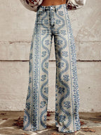 Ēden - Vintage Broek met Wijde Pijpen en Trendy Print