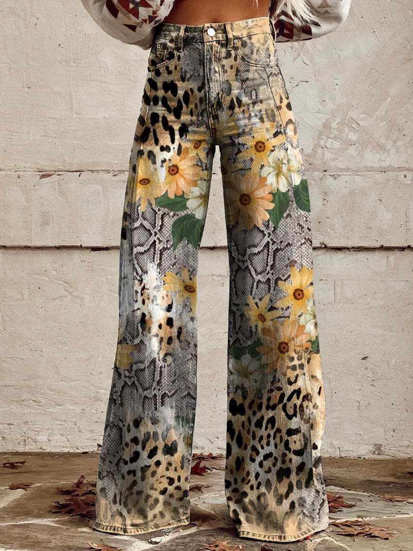 Ēden - Vintage Broek met Wijde Pijpen en Trendy Print