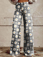 Ēden - Vintage Broek met Wijde Pijpen en Trendy Print