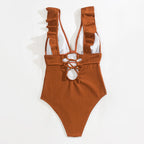 Boho Badpak Dames Stijlvol Sexy Zomerbadpak Met Ruches Lage V Hals En Touwtjes Rug Verkrijgbaar In 6 Kleuren