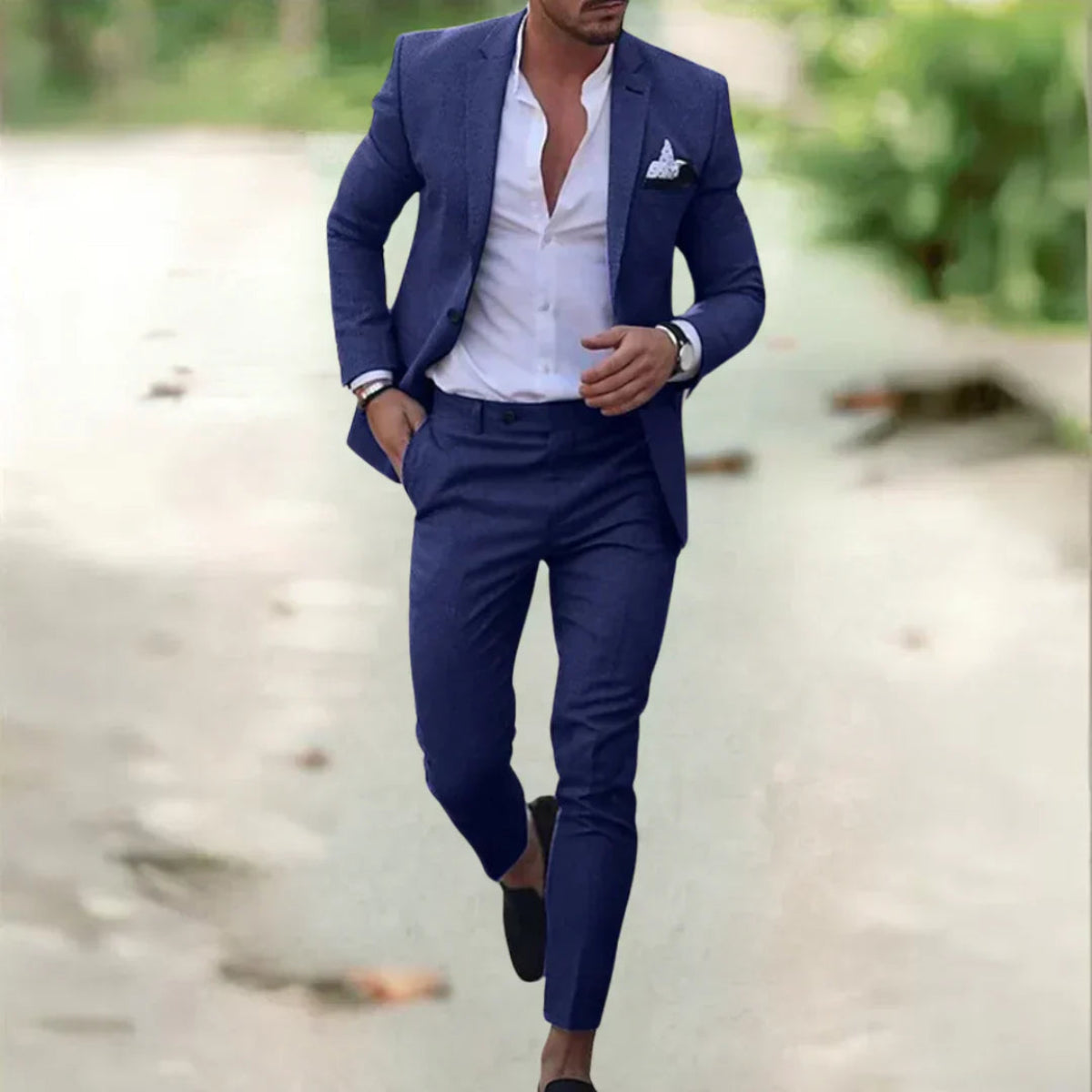 Ademend linnen herenpak - 2-delig slim fit voor zomer, bruiloften en kantoor 0