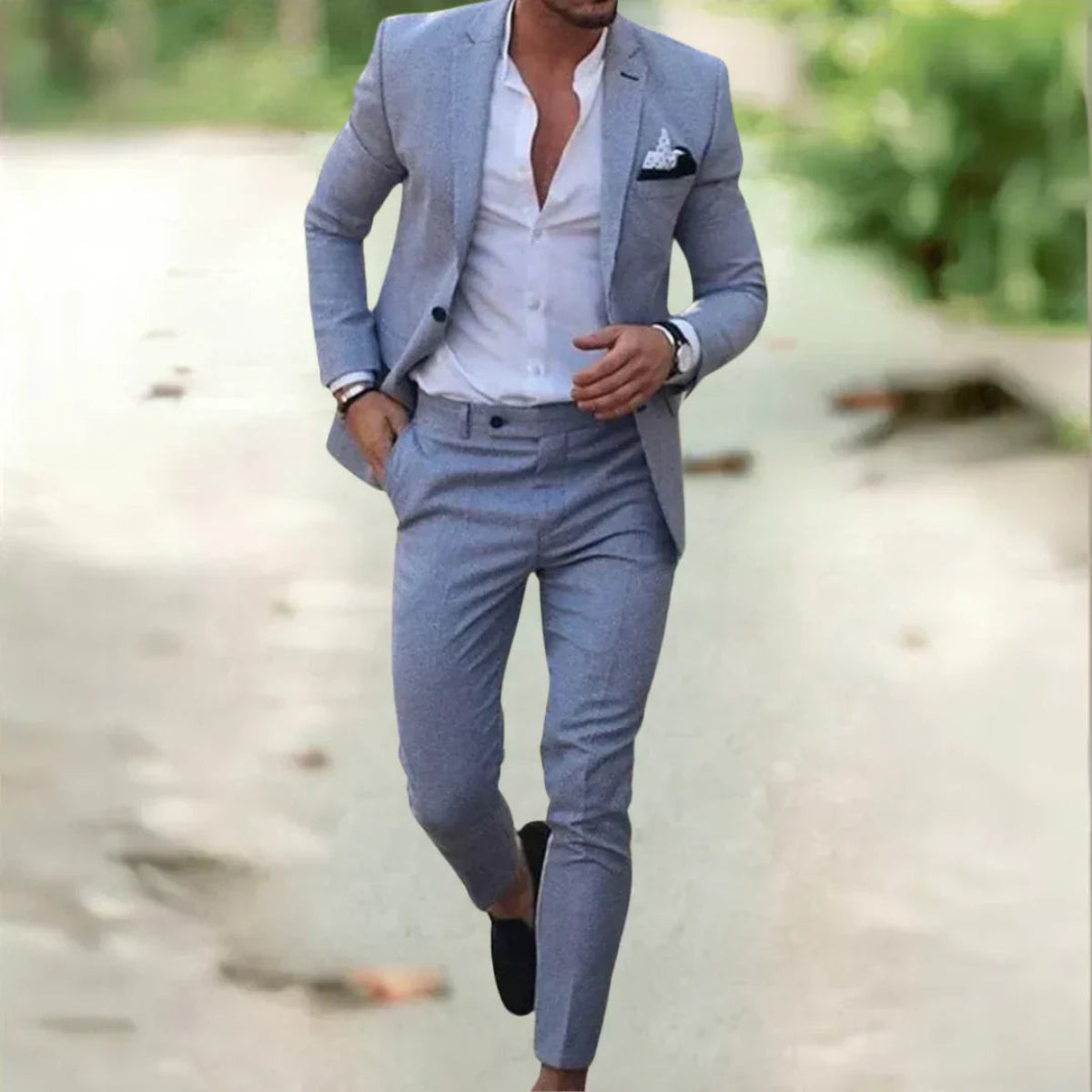 Ademend linnen herenpak - 2-delig slim fit voor zomer, bruiloften en kantoor 1