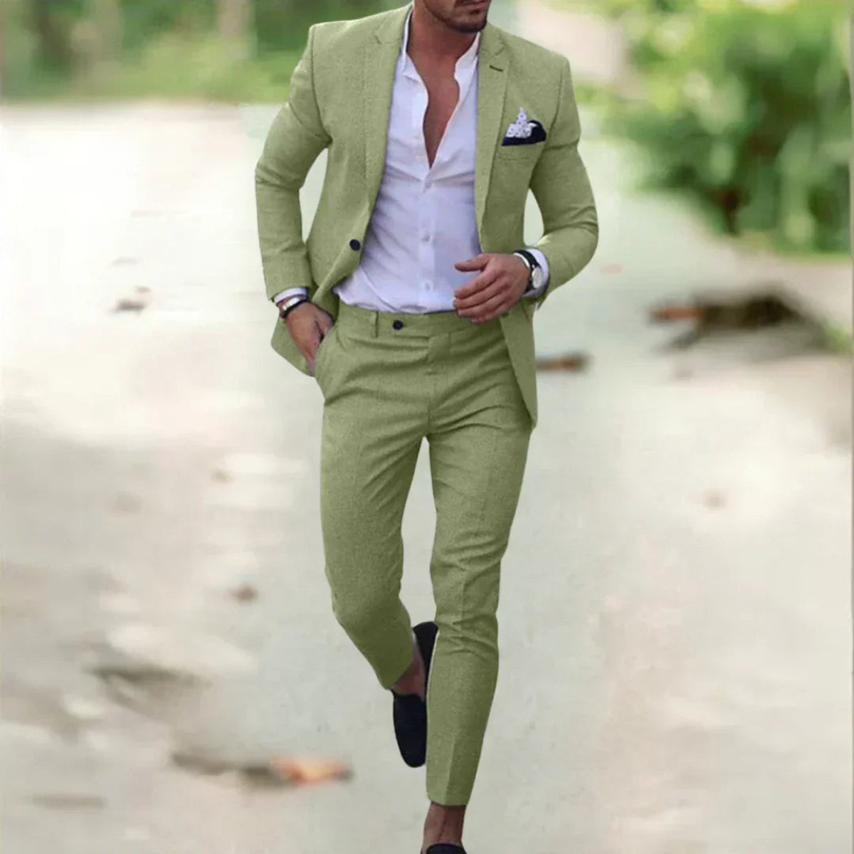 Ademend linnen herenpak - 2-delig slim fit voor zomer, bruiloften en kantoor 2