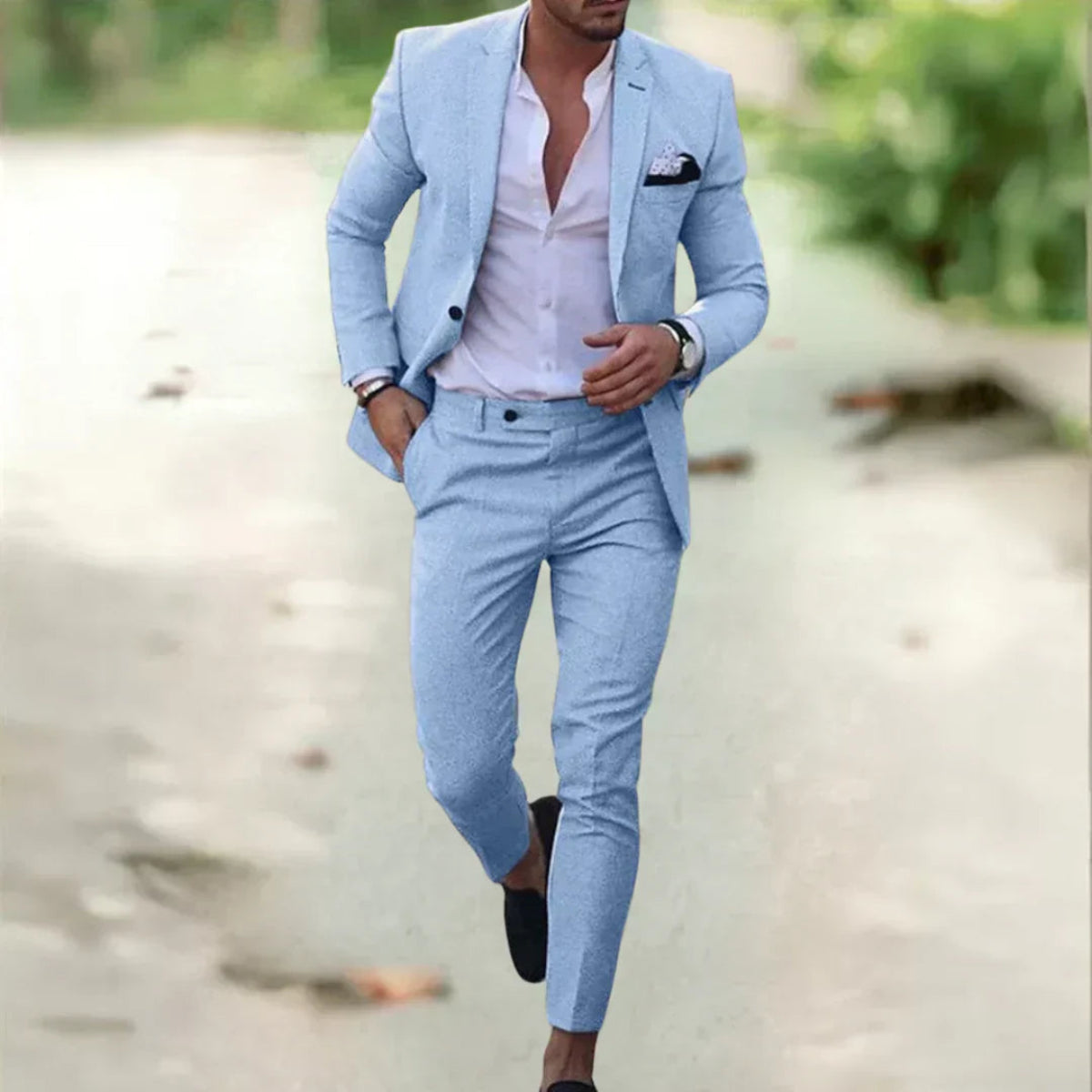 Ademend linnen herenpak - 2-delig slim fit voor zomer, bruiloften en kantoor 4