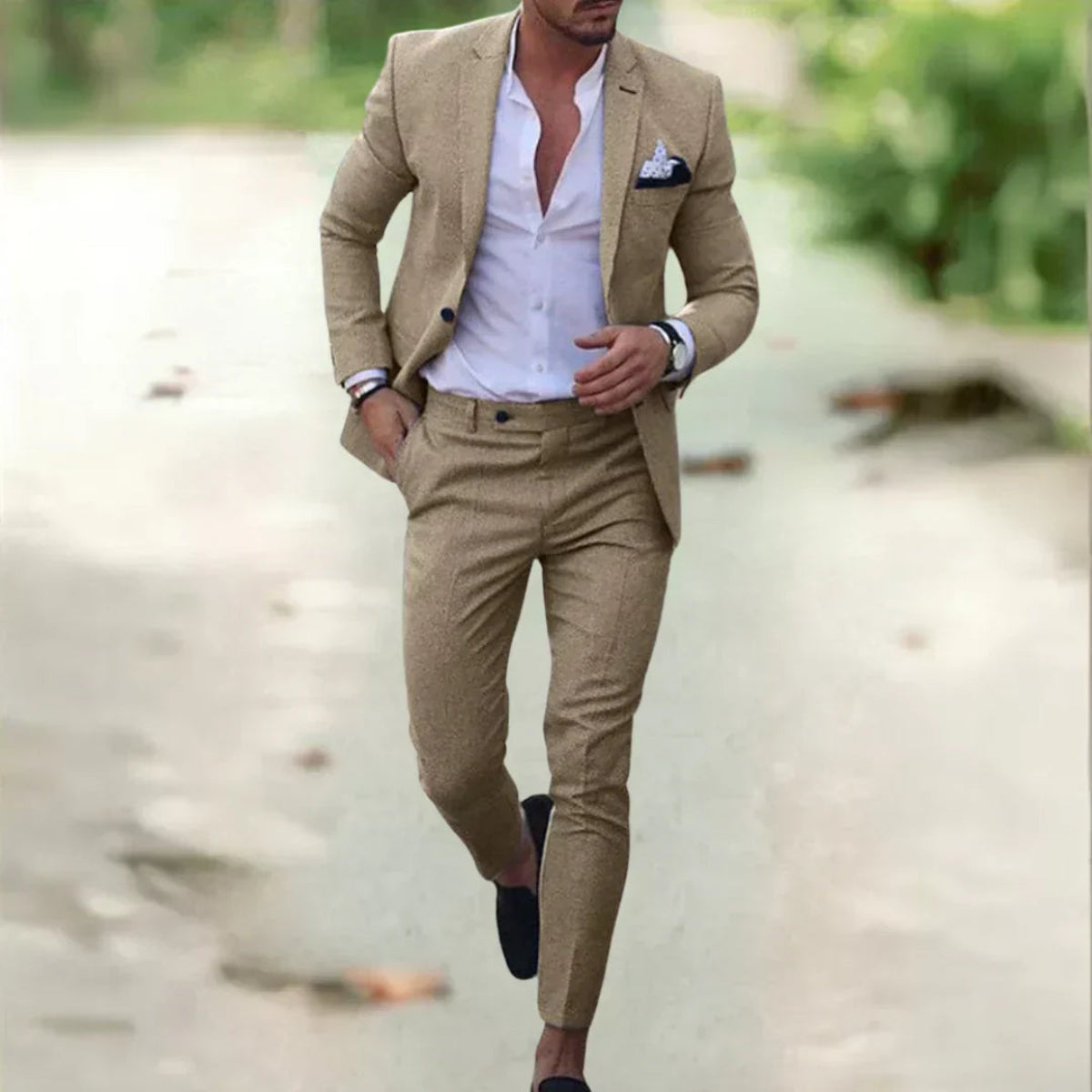 Ademend linnen herenpak - 2-delig slim fit voor zomer, bruiloften en kantoor 5