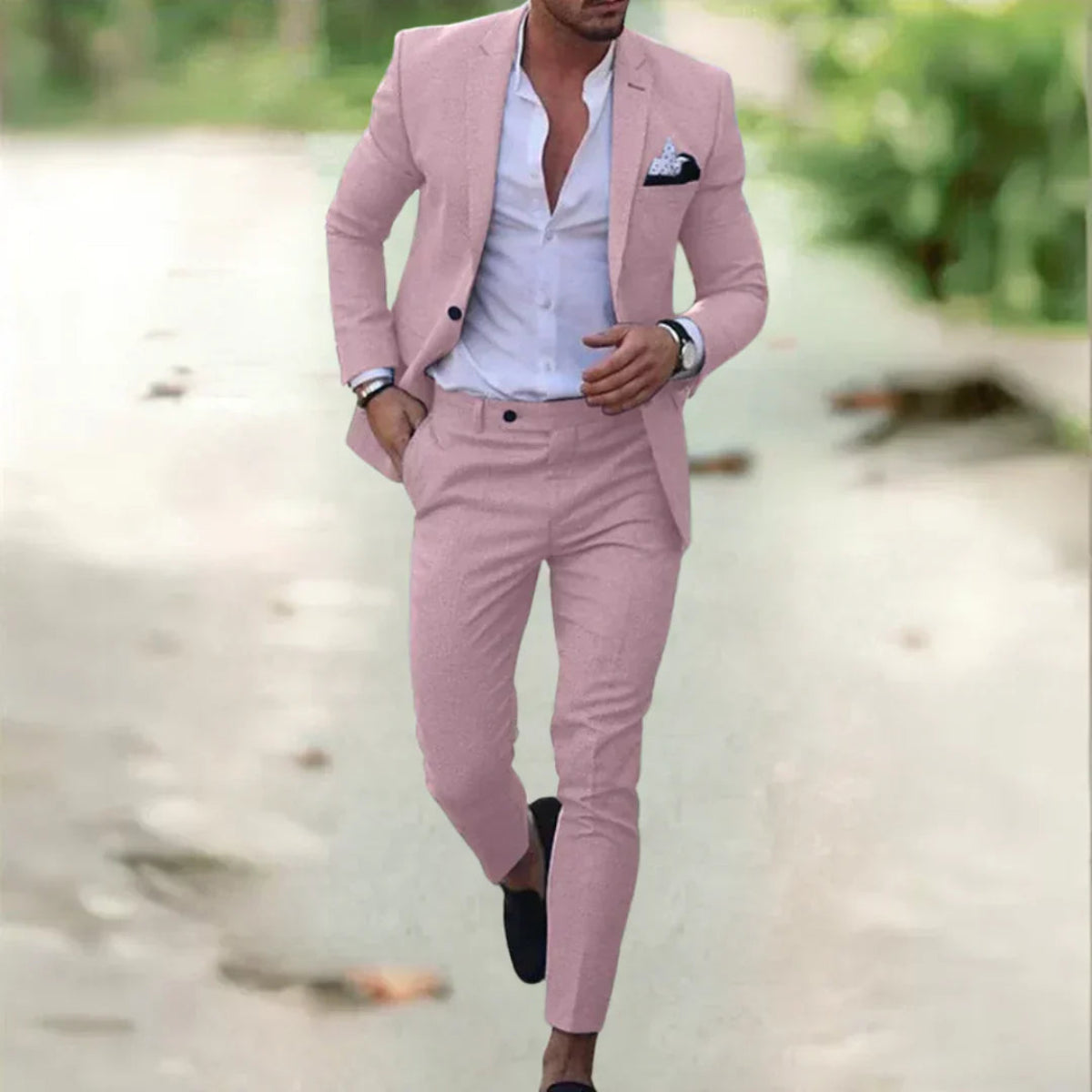 Ademend linnen herenpak - 2-delig slim fit voor zomer, bruiloften en kantoor 6