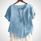 Ademende handgemaakte linnen blouse voor dames 0