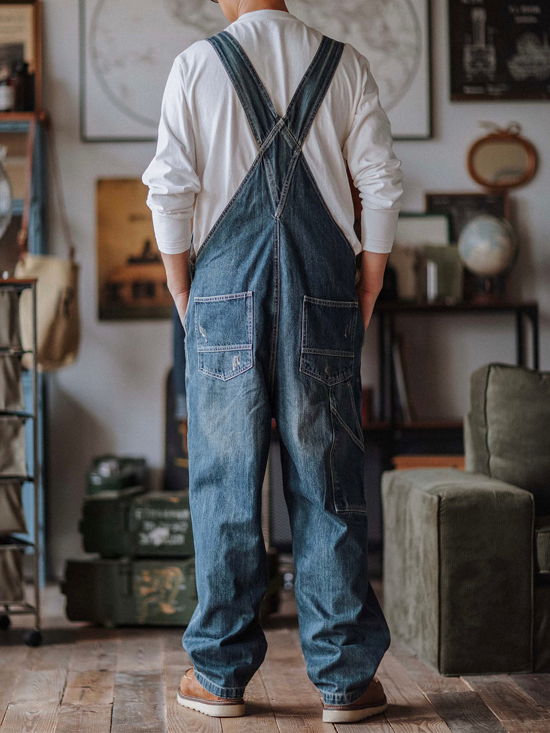 Ambachtelijke Versleten Denim Draagoveralls
