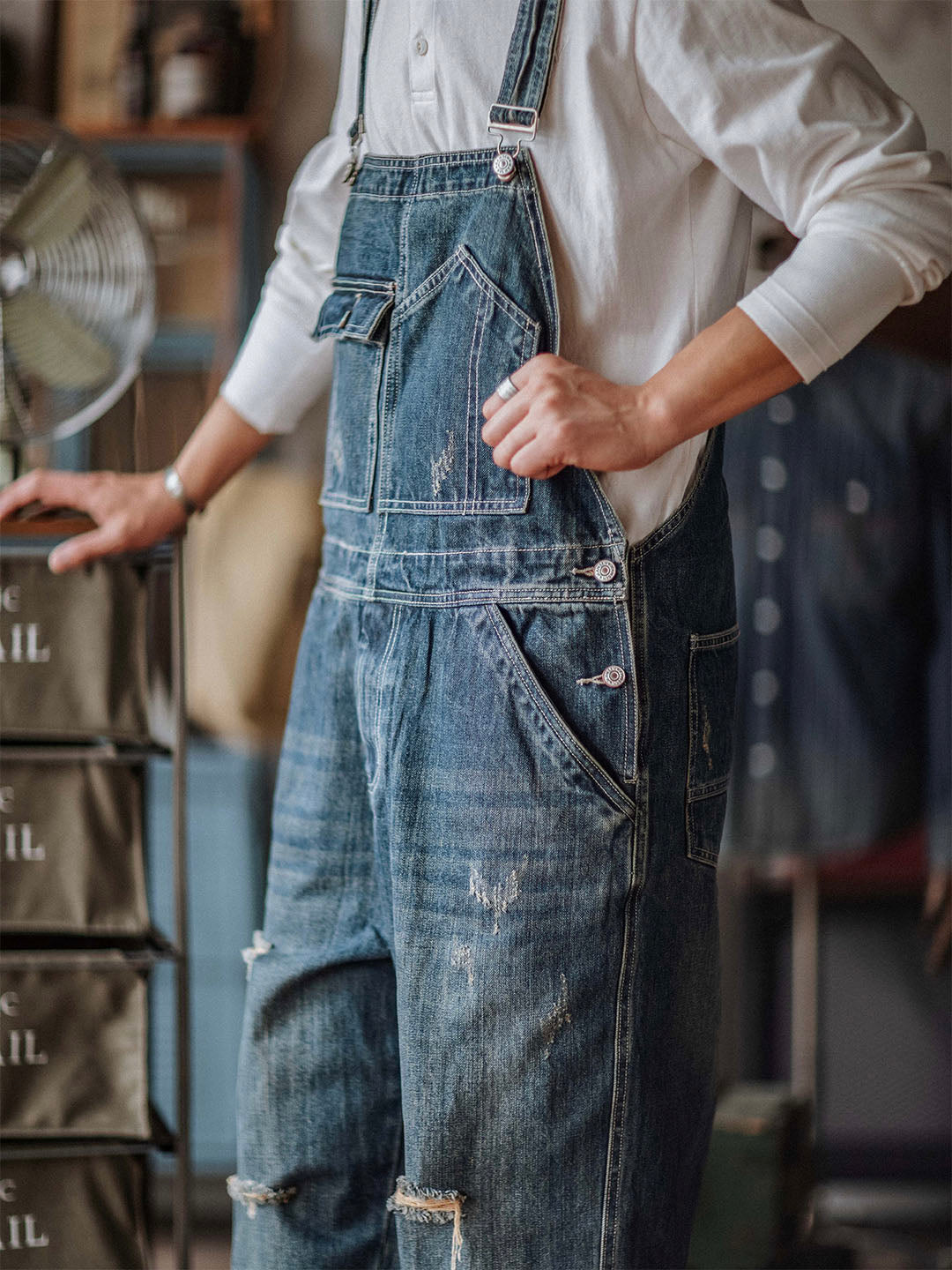 Ambachtelijke Versleten Denim Draagoveralls