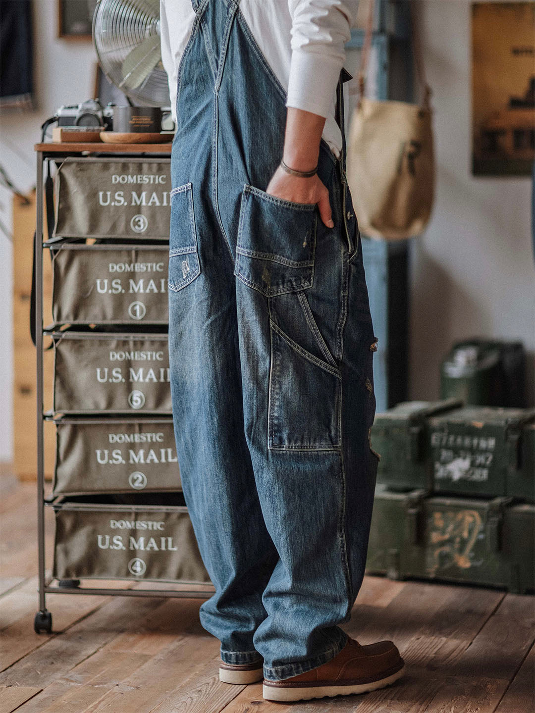 Ambachtelijke Versleten Denim Draagoveralls