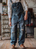 Ambachtelijke Versleten Denim Draagoveralls
