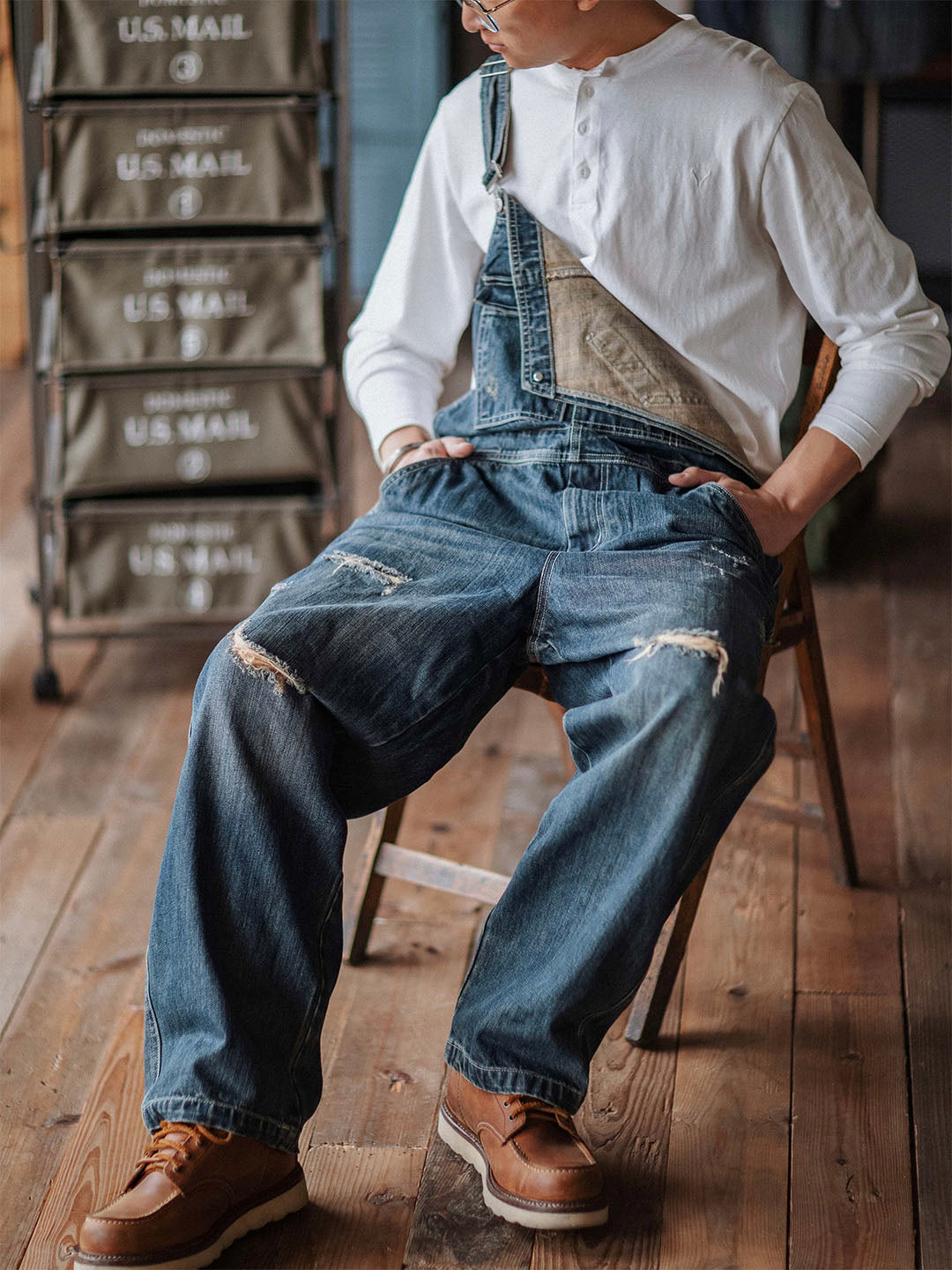 Ambachtelijke Versleten Denim Draagoveralls