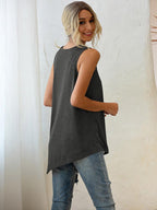 Asymmetrisch V-hals T-shirt Dames met Knopen en Losse Pasvorm 3