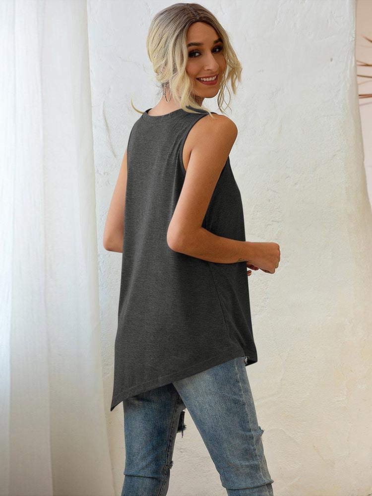 Asymmetrisch V-hals T-shirt Dames met Knopen en Losse Pasvorm 3