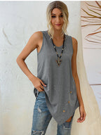 Asymmetrisch V-hals T-shirt Dames met Knopen en Losse Pasvorm 4