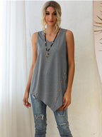 Asymmetrisch V-hals T-shirt Dames met Knopen en Losse Pasvorm 6