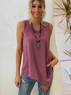 Asymmetrisch V-hals T-shirt Dames met Knopen en Losse Pasvorm 8