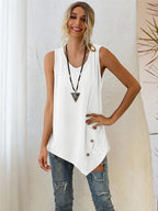Asymmetrisch V-hals T-shirt Dames met Knopen en Losse Pasvorm 9