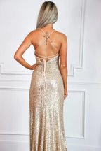 Avondjurk voor dames - Bodycon met pailletten - V-hals - Spaghettibandjes - Hoge split 4