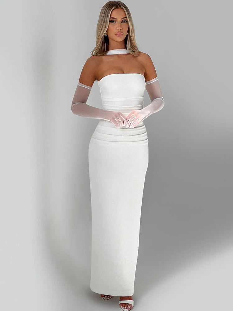 Avondjurk voor dames - Strapless, tot op de grond - Kolomsilhouet - Halter-sjaaldetail 5