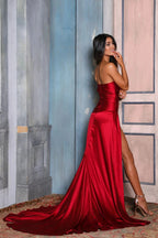 Avondjurk voor dames - Strapless getailleerd lijfje - Elegante formele jurk met hoge split 4