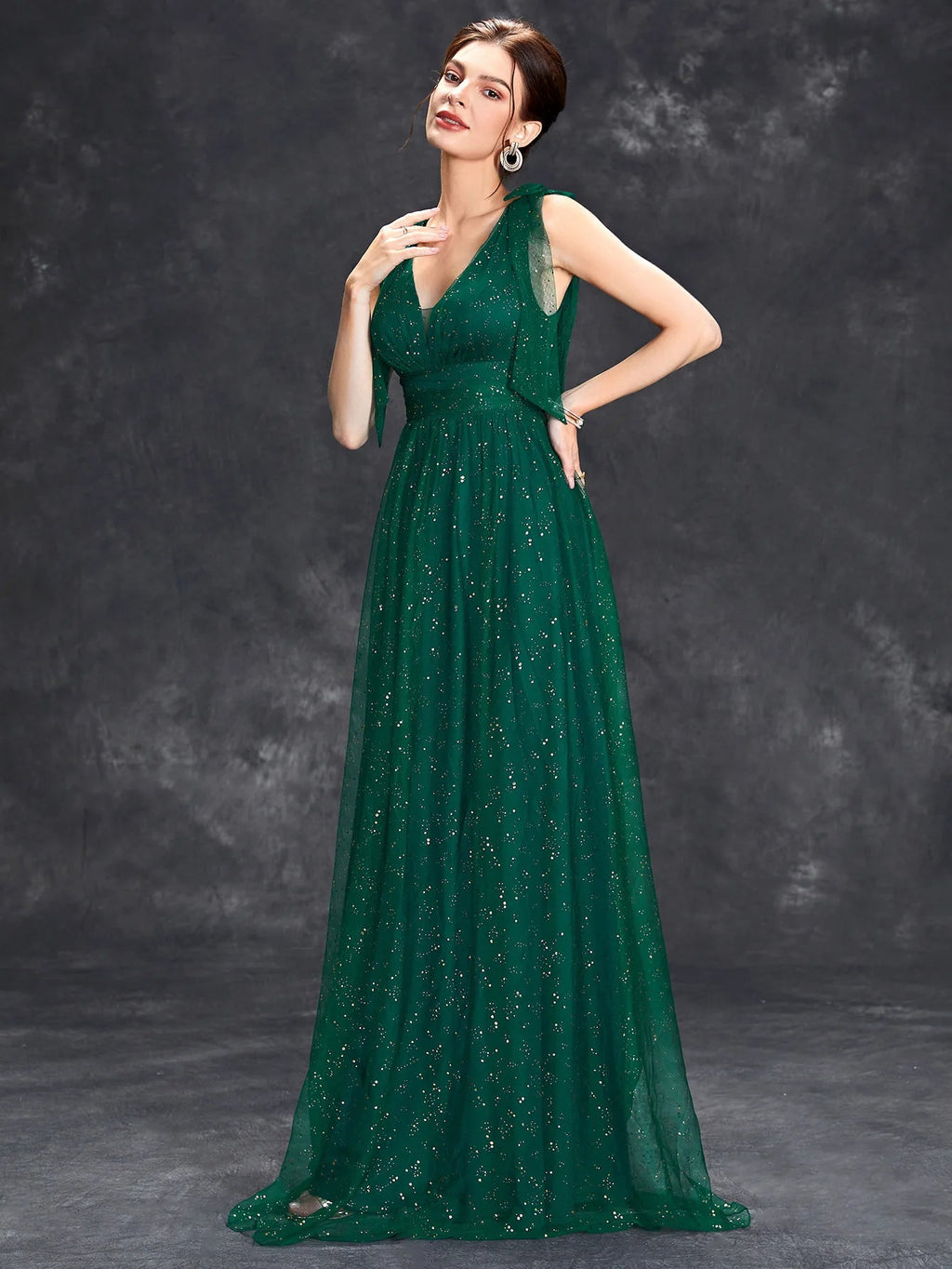Avondjurk voor dames - V-hals, mouwloos - Met glitters versierd - Elegante jurk tot op de grond 0
