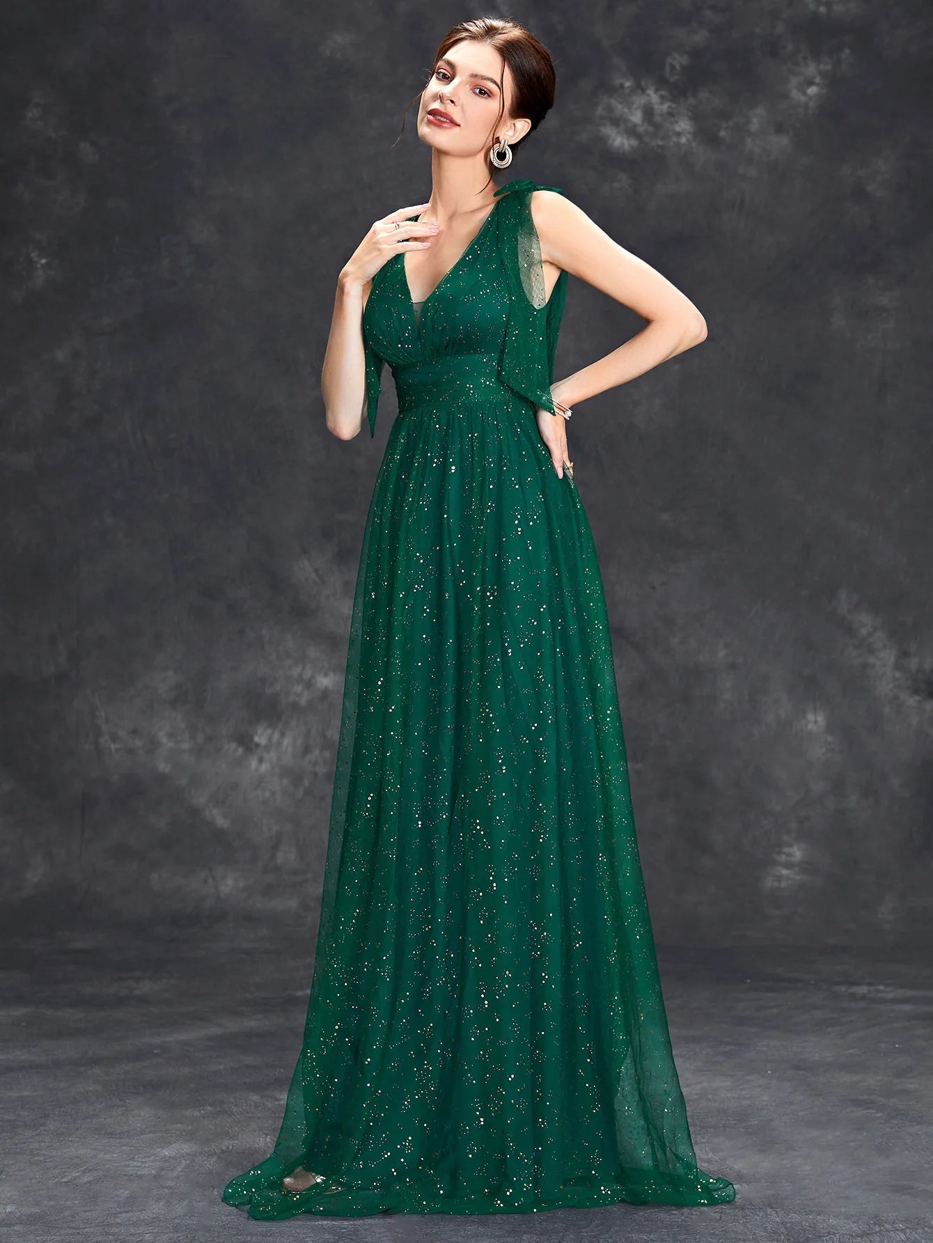 Avondjurk voor dames - V-hals, mouwloos - Met glitters versierd - Elegante jurk tot op de grond 0