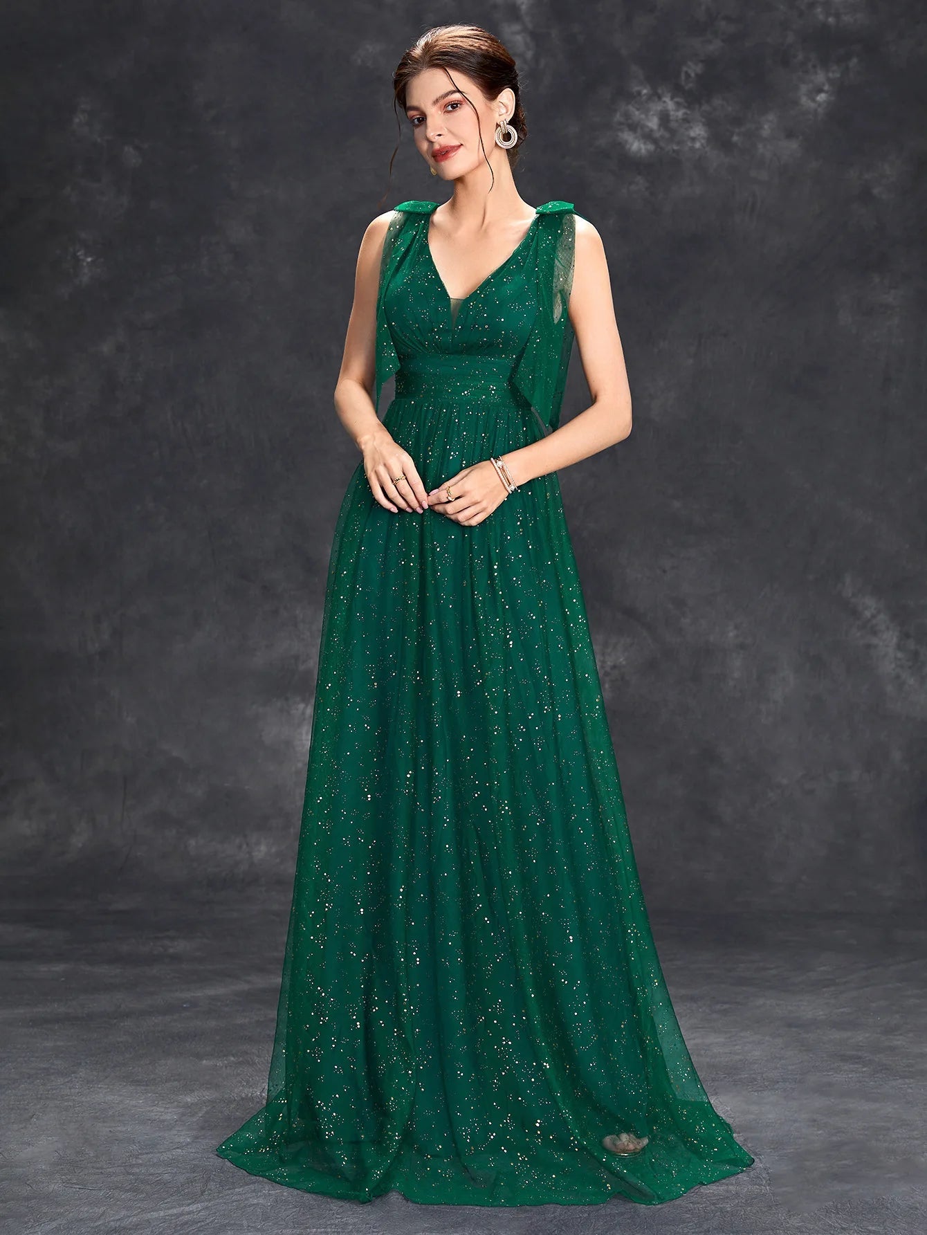 Avondjurk voor dames - V-hals, mouwloos - Met glitters versierd - Elegante jurk tot op de grond 1