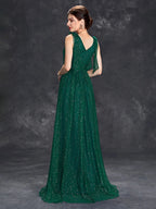 Avondjurk voor dames - V-hals, mouwloos - Met glitters versierd - Elegante jurk tot op de grond 2