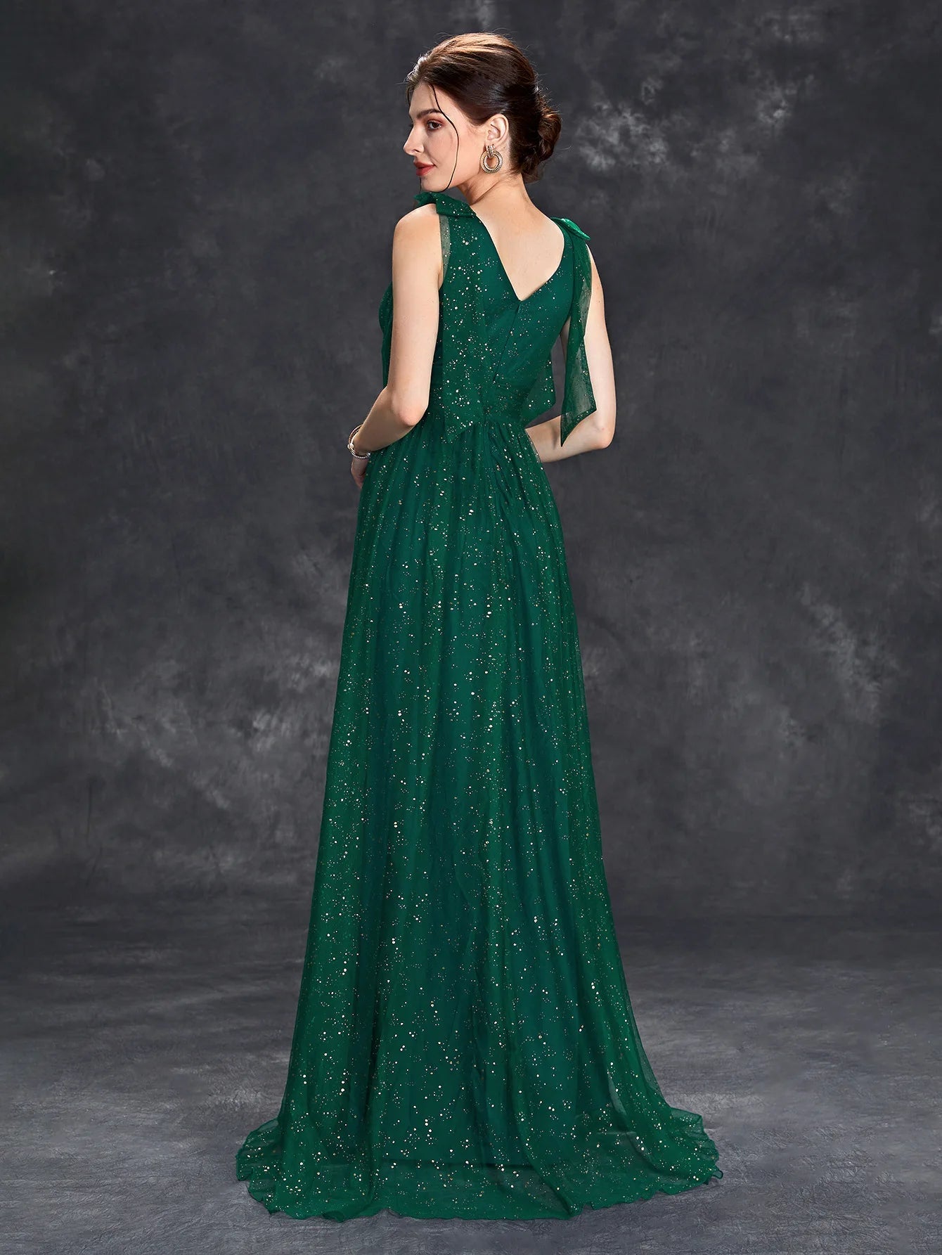 Avondjurk voor dames - V-hals, mouwloos - Met glitters versierd - Elegante jurk tot op de grond 2