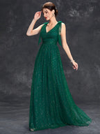 Avondjurk voor dames - V-hals, mouwloos - Met glitters versierd - Elegante jurk tot op de grond 3