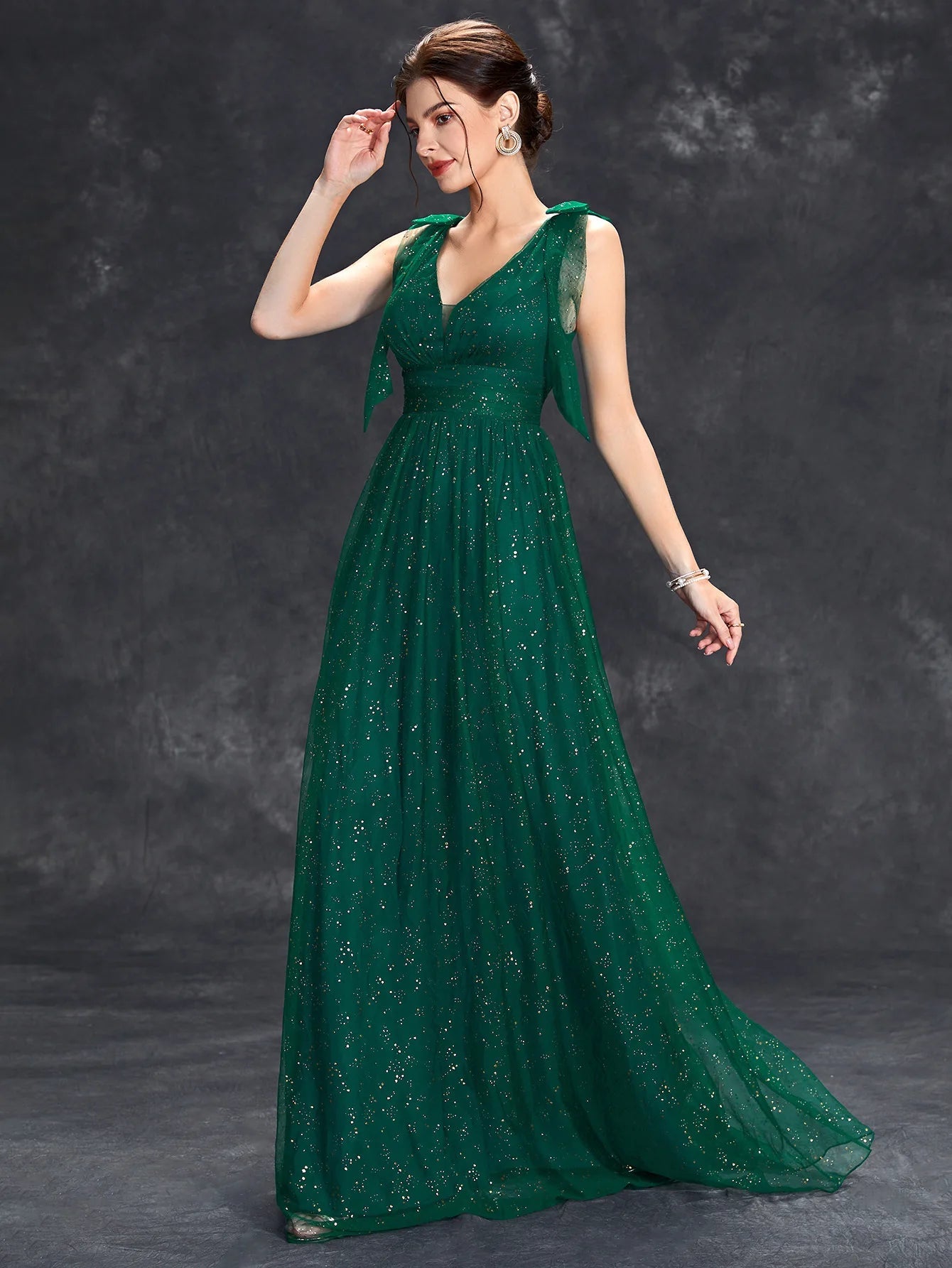 Avondjurk voor dames - V-hals, mouwloos - Met glitters versierd - Elegante jurk tot op de grond 3