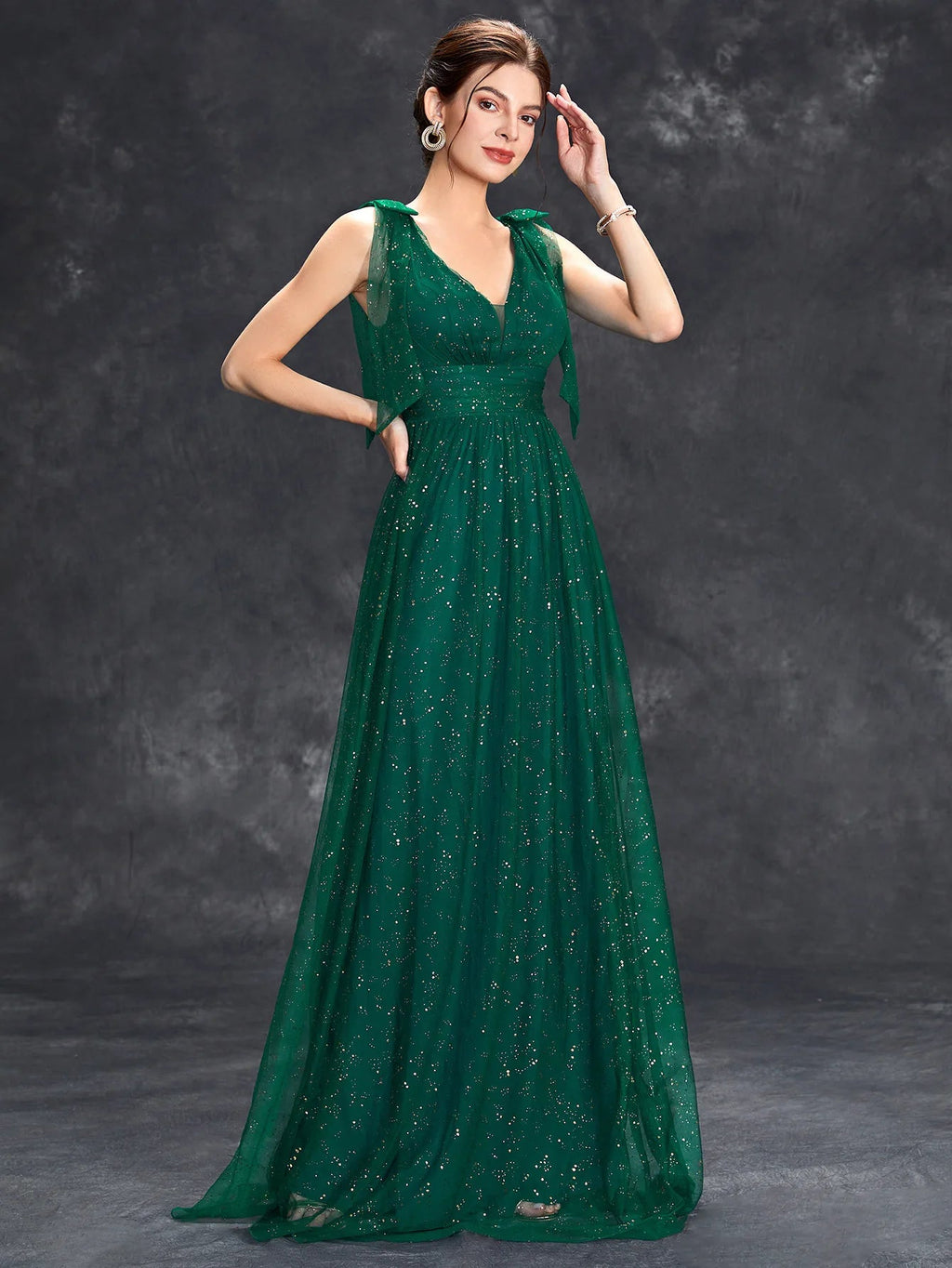 Avondjurk voor dames - V-hals, mouwloos - Met glitters versierd - Elegante jurk tot op de grond 4