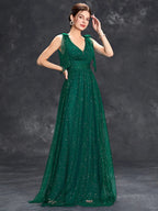 Avondjurk voor dames - V-hals, mouwloos - Met glitters versierd - Elegante jurk tot op de grond 4