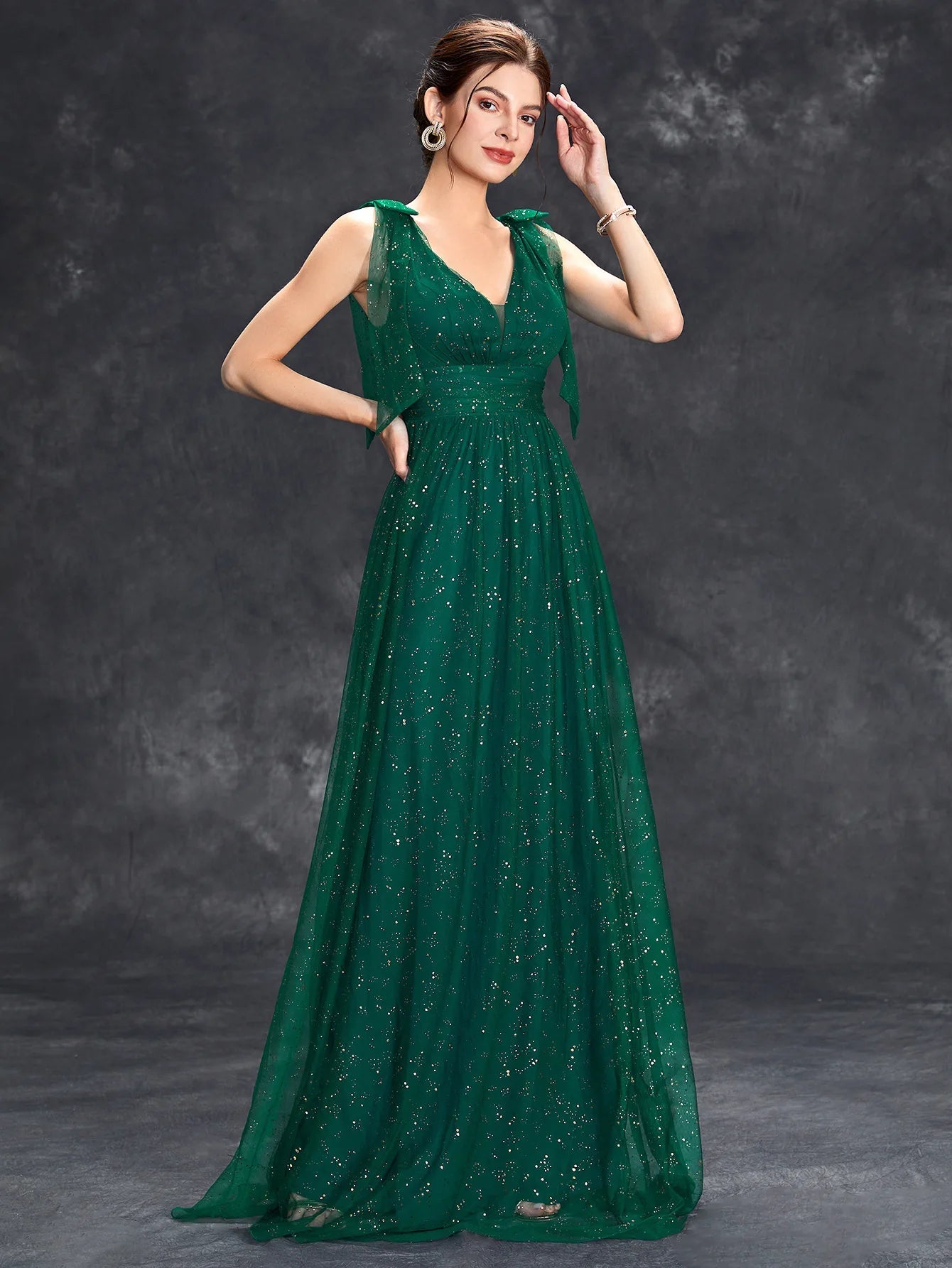 Avondjurk voor dames - V-hals, mouwloos - Met glitters versierd - Elegante jurk tot op de grond 4