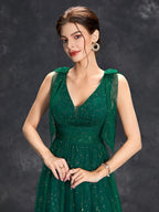 Avondjurk voor dames - V-hals, mouwloos - Met glitters versierd - Elegante jurk tot op de grond 5