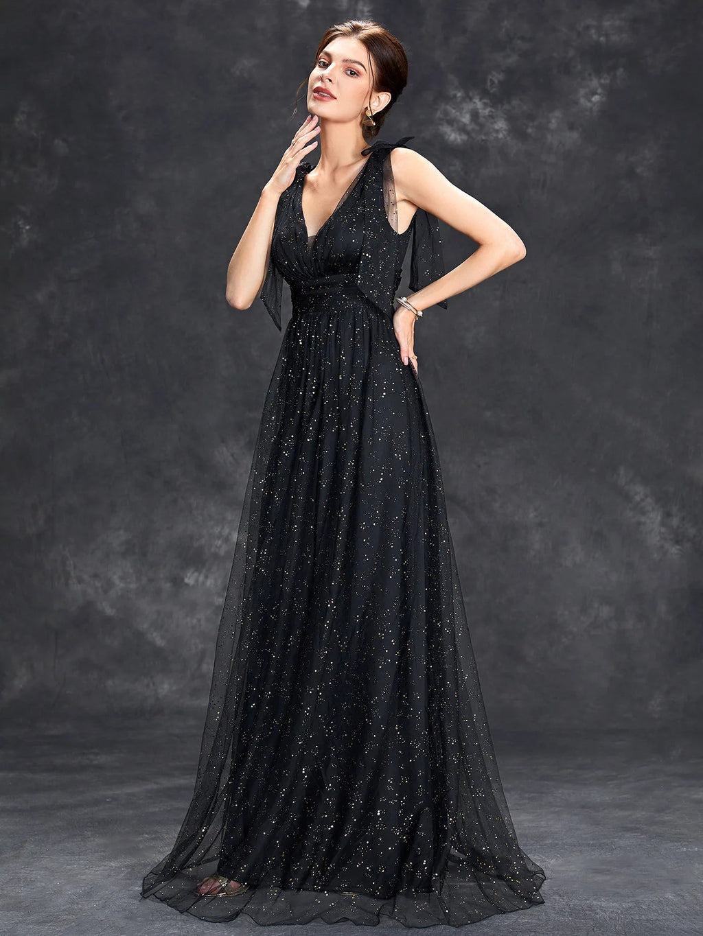 Avondjurk voor dames - V-hals, mouwloos - Met glitters versierd - Elegante jurk tot op de grond 7