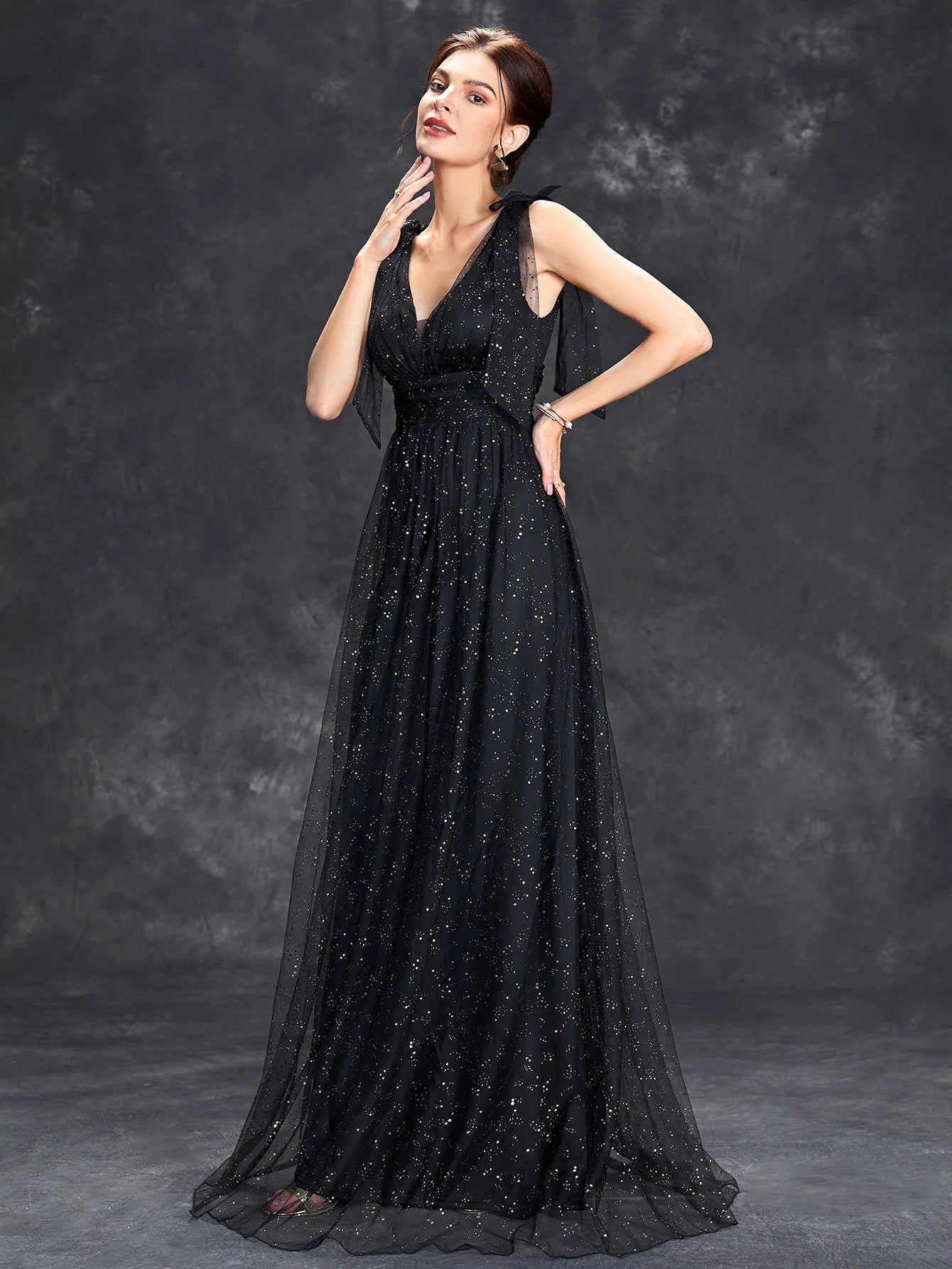 Avondjurk voor dames - V-hals, mouwloos - Met glitters versierd - Elegante jurk tot op de grond 7